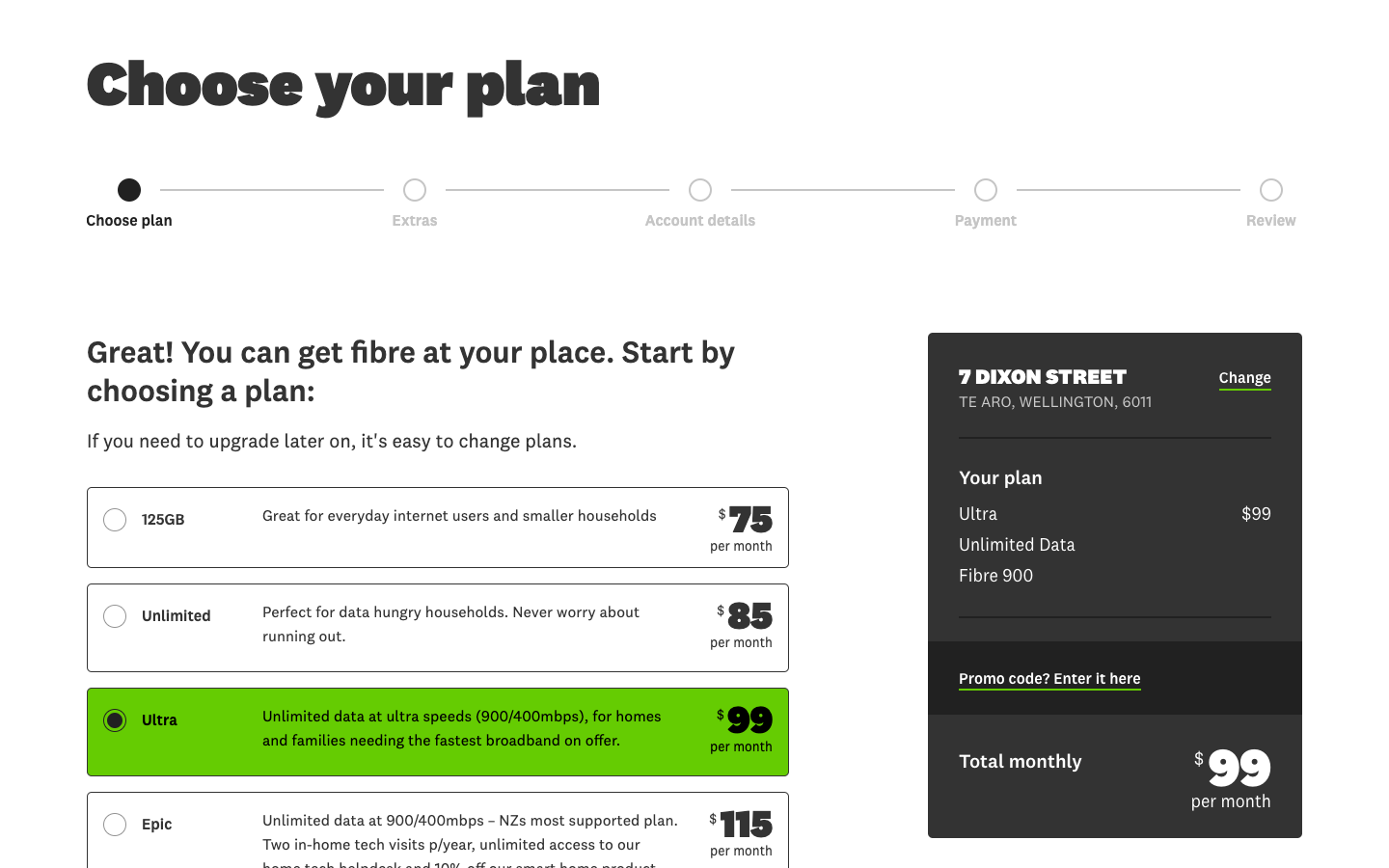 The sign-up process and plan chooser