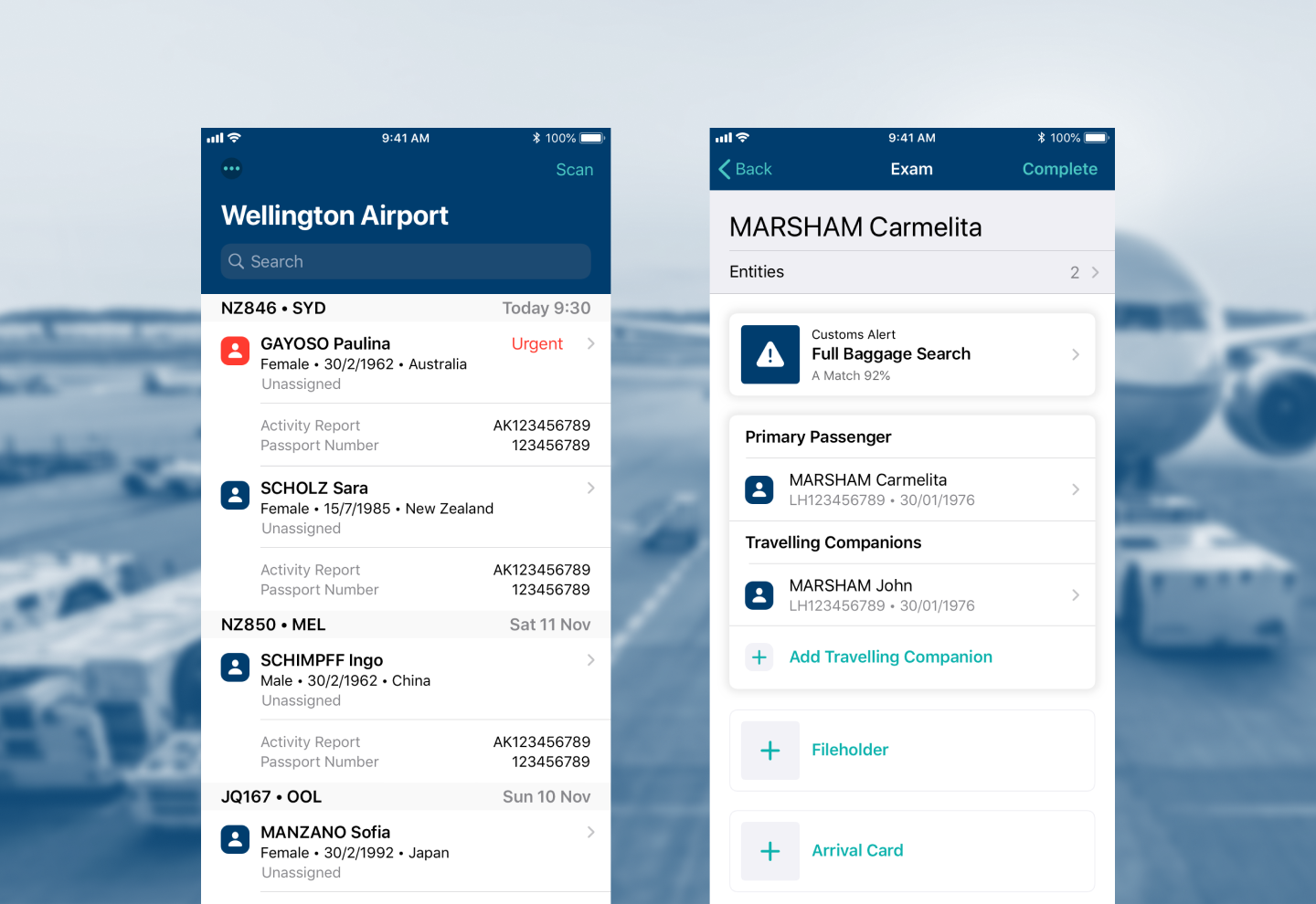 2 screenshots of the NZ Customs app