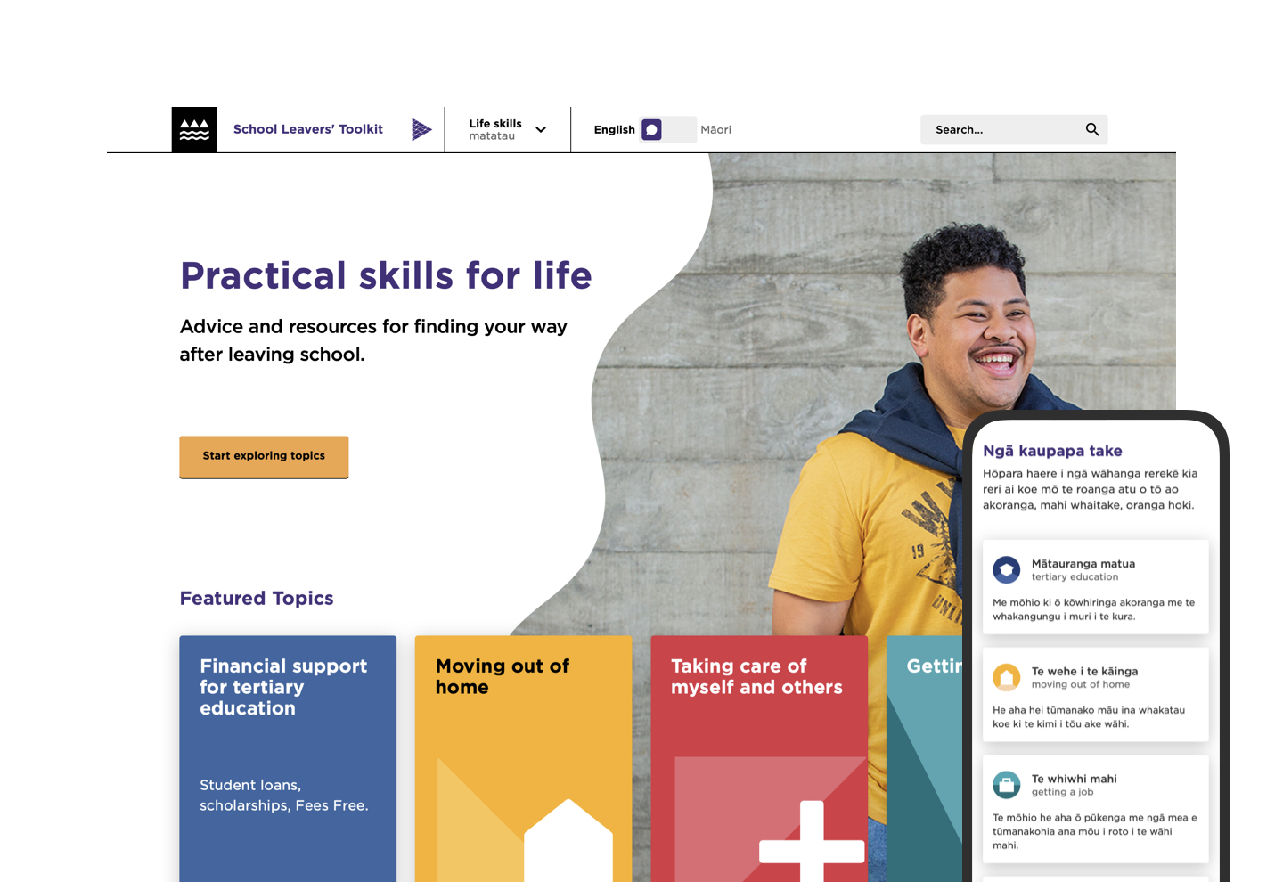 Mobile and desktop screenshots of the School Leavers' Toolkit