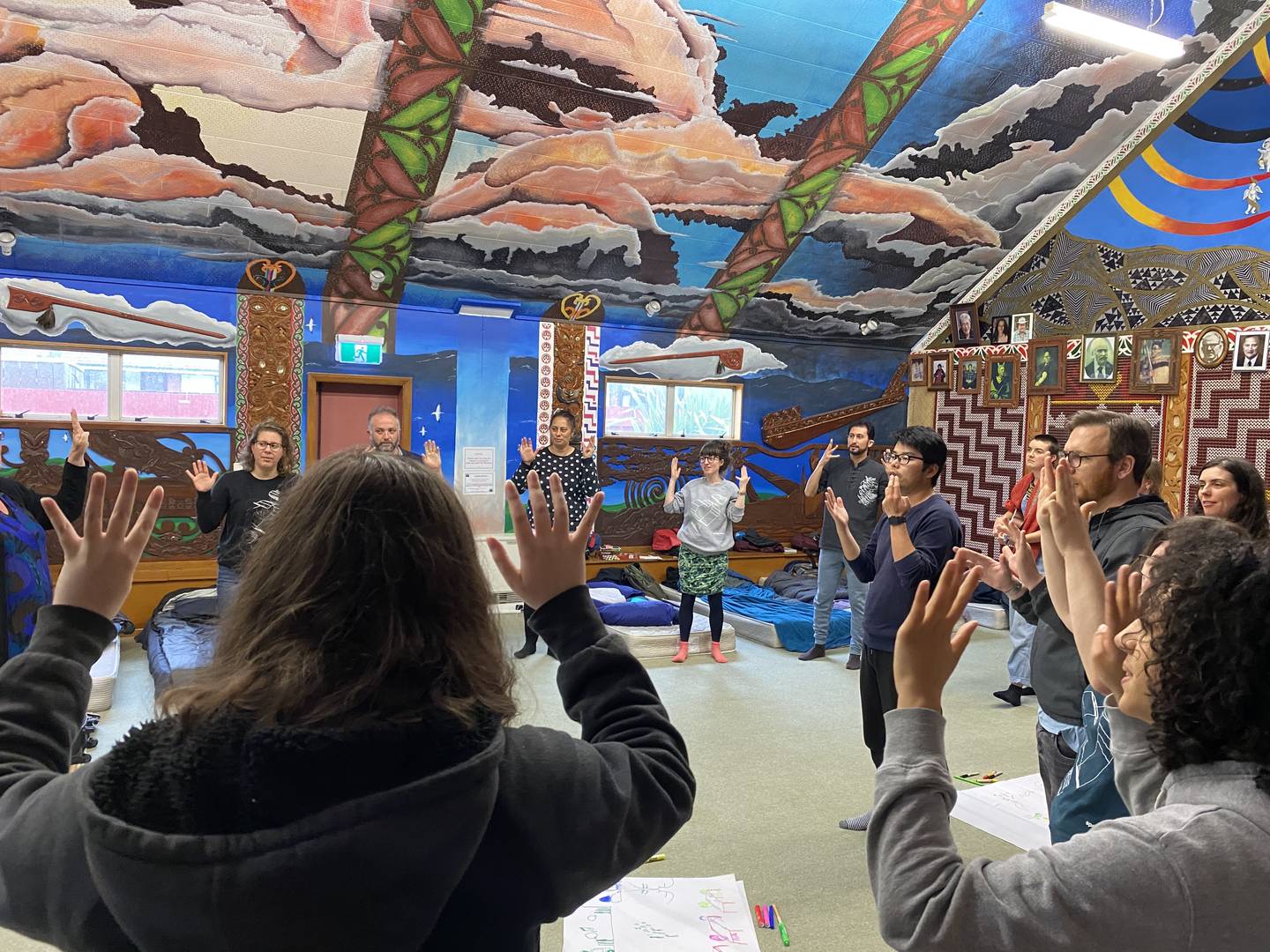 Springloaders singing a waiata at Koraunui Marae.