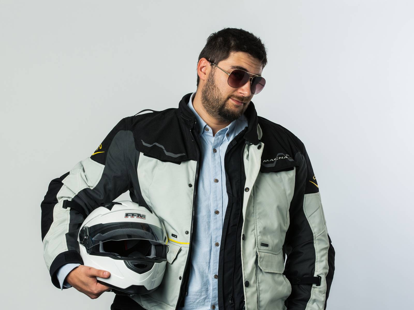 Jan in shades and his motorcycle leathers