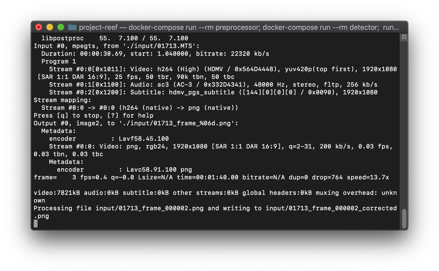 Screenshot of the project reef life programming.