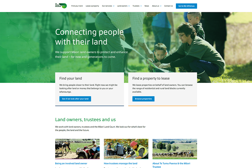 A screenshot of the Te Tumu Paeroa home page
