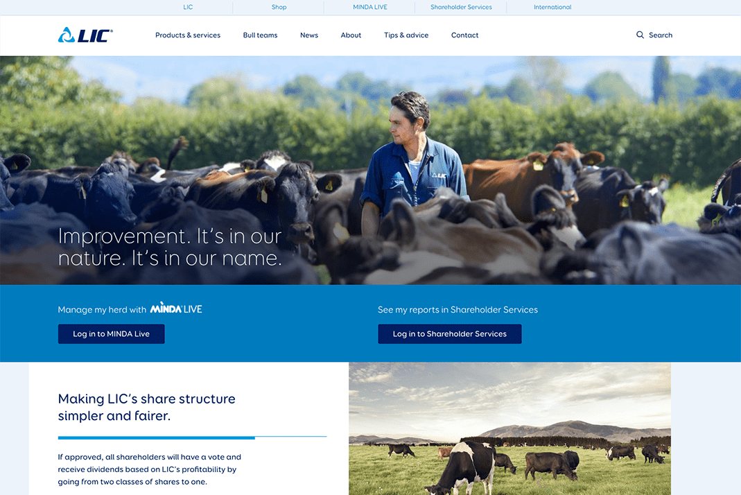 Screenshot of the LIC website