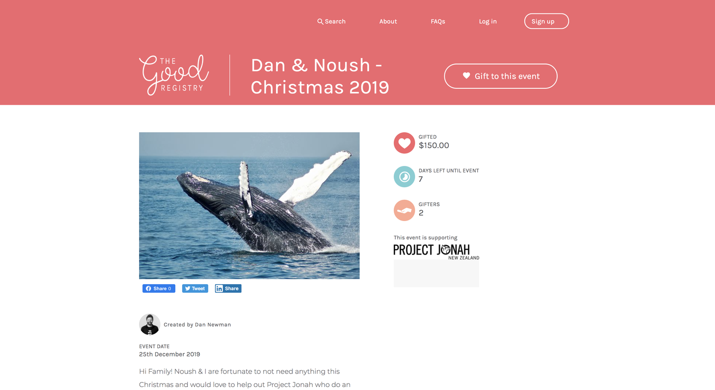 A Good Gift registry page on The Good Registry