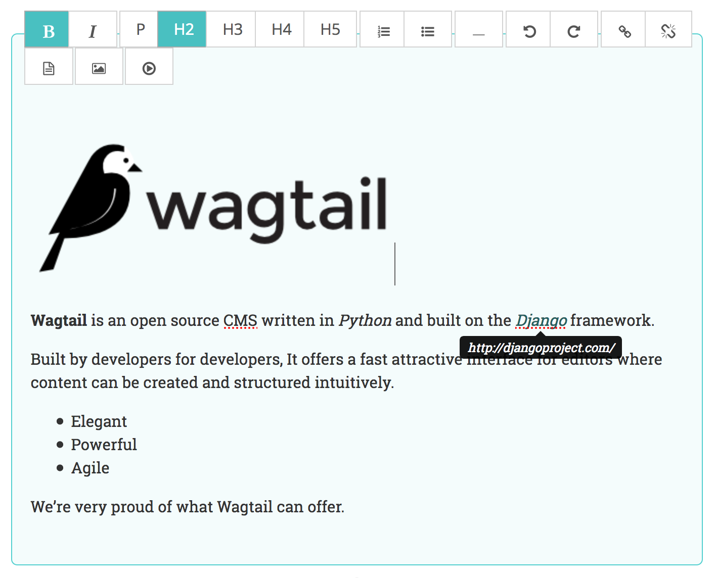 The current rich-text editor interface based on Hallo.js